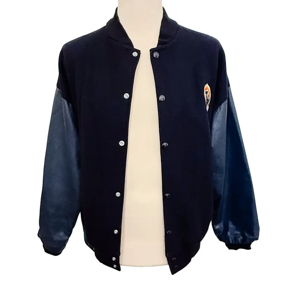 Osterman Tide Racing Letterman Jacket Mens sz L Navy Blue Leather Indie Nascar